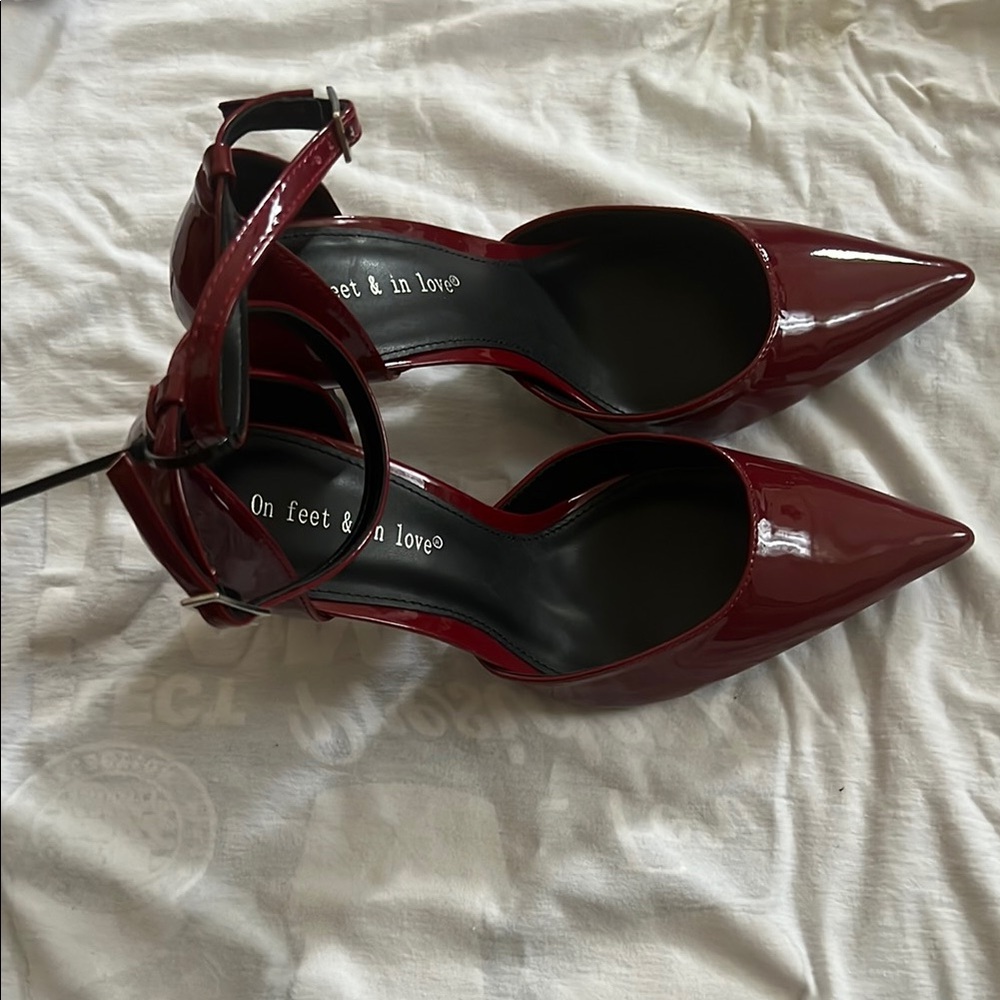 Red Patent Leather Stiletto Heels with Slingback